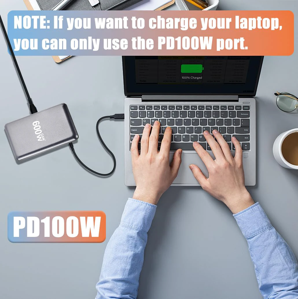 Hub de cargador GaN de 600W, multipuertos QC PD USB C, adaptador de estación de carga rápida Compatible con IPhone 16/15/14 iPad MacBook Laptop - imagen 2