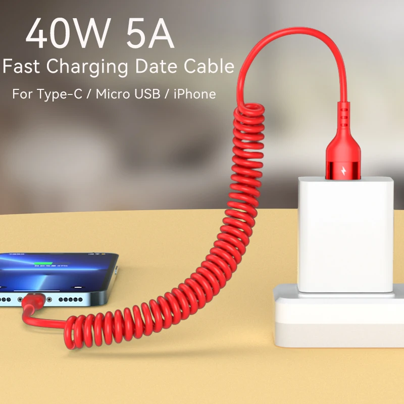 Cable Carga Rápida Micro USB Tipo C iPhone Huawei Xiaomi Samsung Accesorios Teléfono Móvil Cable Carga Coche 40W 5A - Vista principal del producto