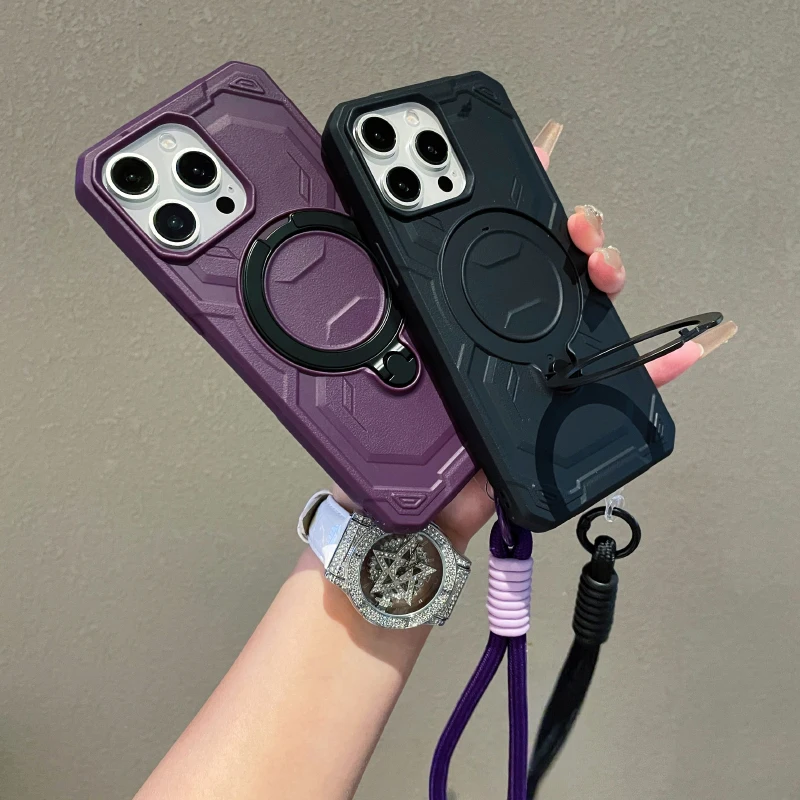 Magsafe Magnético 360 ° Soporte giratorio de Metal para coche, funda de teléfono con cordón de armadura para iPhone 17 Pro Max Air 14 11 12 13 15 16 Pro Max E - imagen 3