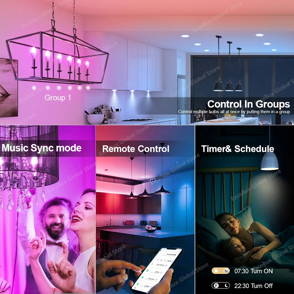 Bombilla Led inteligente WiFi E14 Zigbee E14 lámpara de vela AC 100-240V RGB + CW + WW bombillas Led funciona con Amazon Alexa Google Home Yandex - imagen 5