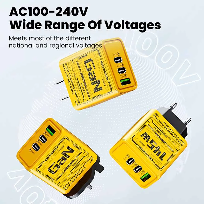 Cargador de carga rápida USB C de 3 puertos, cargadores PD USB GaN de 145W para iPhone 15 Pro QC 3,0, adaptador de cargador para Samsung, Xiaomi y Huawei - imagen 4