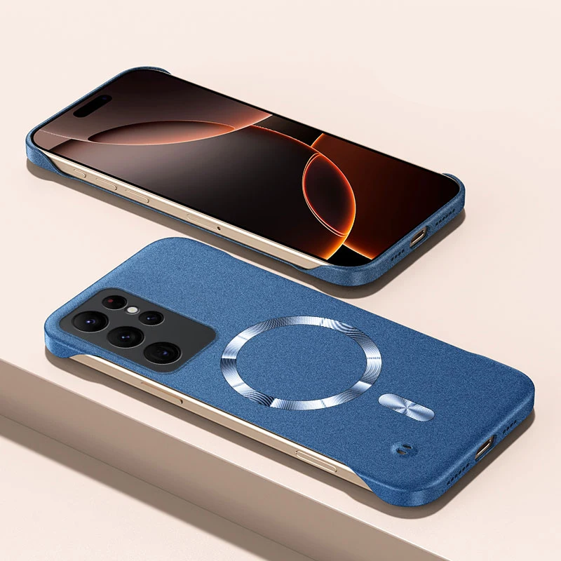 Para Magsafe funda ultrafina de piedra arenisca sin marco para Samsung S25 S24 S23 S22 S21 S20 FE Note 20 10 Plus cubierta dura Ultra magnética - imagen 3