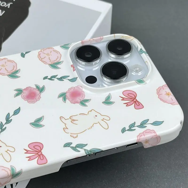Funda de teléfono con lazo y flores de conejo para iPhone 16 15 14 13 12 11 Pro Max XS XR XSMax 6 7 8 Plus, cubierta dura HD brillante - imagen 4