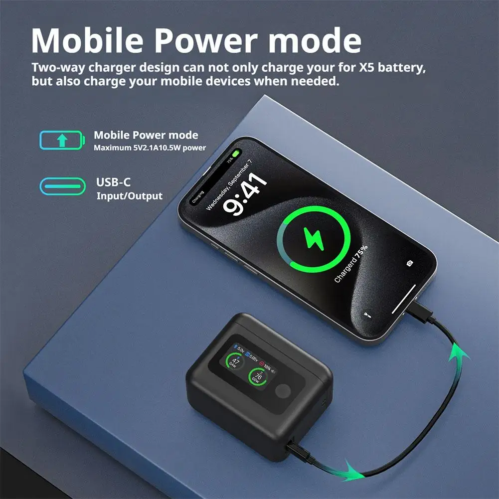 Hub de carga rápida inteligente de 27W con pantalla LED para Insta 360 X5, caja de carga rápida, estuche de almacenamiento para cargador de batería de carga de doble ranura - imagen 2