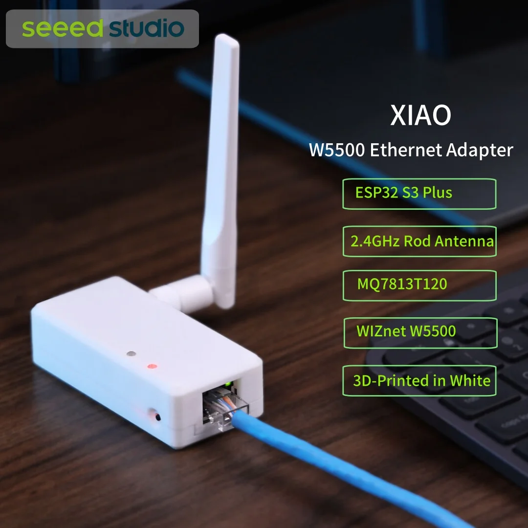 Adaptador Ethernet XIAO W5500, con ESP32S3 Plus, antena de varilla de 2,4 GHz (2,81 dBi), MQ7813T120