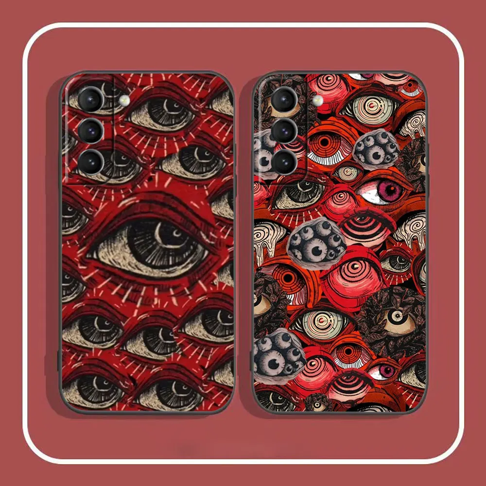 Funda de teléfono con cara de ojo rojo escalofriante para Samsung Galaxy S24 S23 S22 S21 S20 Ultra 5G Fe S10 S10E S9 Plus Lite, cubierta suave negra - imagen 4