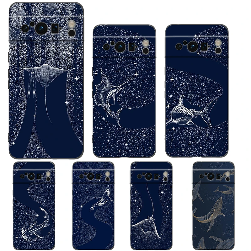 Funda de teléfono Killer Whale Orca para Google Pixel 9 8 7 6 Pro XL 8A 6A 7A 5G, funda negra de TPU suave a prueba de golpes