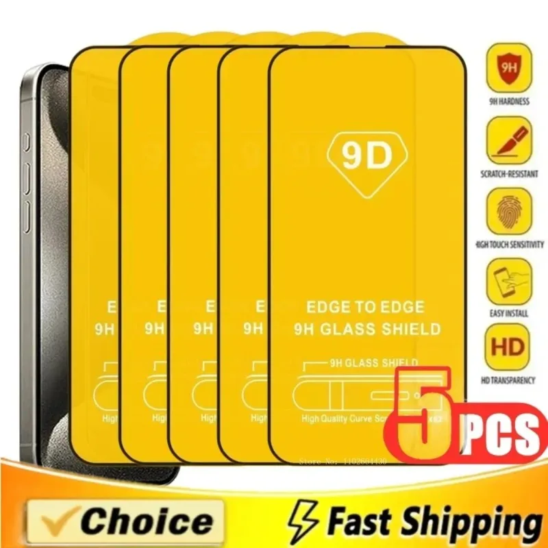 Protector de pantalla de vidrio templado para iPhone, Protector de pantalla para iPhone 16, 15, 14, 13, 12, 11 Pro Max, 14, 15Plus, X, XR, XS MAX, 5 unidades