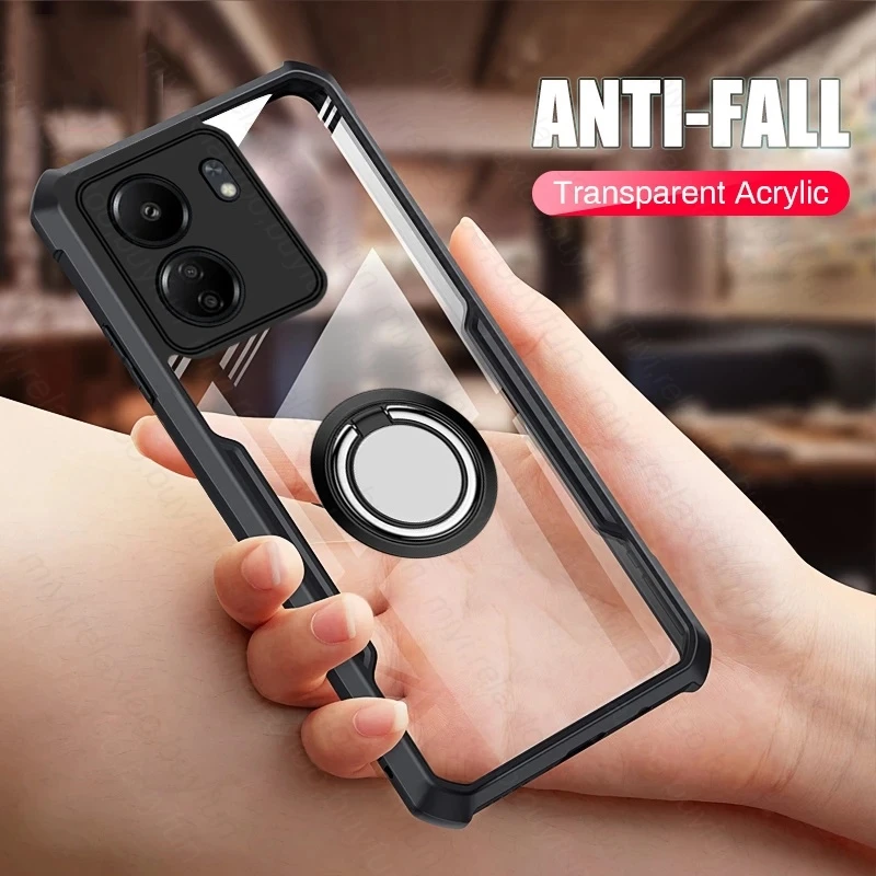 Funda de teléfono acrílica transparente para Xiaomi Poco C65 4G, anillo de soporte magnético, armadura a prueba de golpes, Coque PocoC65 C 65 4G 2310FPCA4G, 6,74"