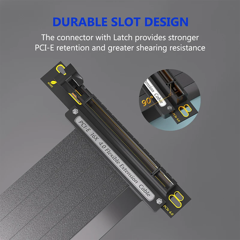 Cable Flexible PCI-E X16 4,0 de 90 grados, Cable elevador GPU negro PCI Express 16x blindado de alta velocidad 64G, Cable de extensión PCIE4.0 de 30cm - imagen 5