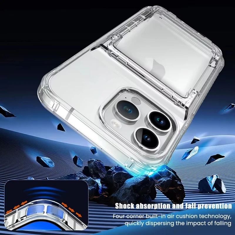 Funda de teléfono transparente de PC duro de lujo para iPhone 16, 15, 14, 13, 12, 11 Pro Max, 15 Plus, soporte de inserción de tarjeta de billetera, cubierta trasera a prueba de golpes - imagen 4