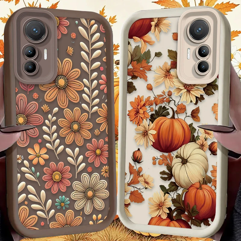 Funda con patrón de calabaza y flores para Xiaomi Poco X7 X6 X5 X3 NFC F7 F6 F5 F3 M7 M6 Pro 4G 5G Mi 12 11 Lite NE 5G 13T 12T 11T 14T Pro - imagen 2