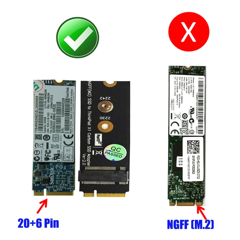 Tarjeta convertidora SSD Raiser de 20 + 6 pines M.2 NGFF SATA-Bus KEY B SSD HDD adaptador compatible con 2230 2242 M.2 para Lenovo Thinkpad X1 Carbon - imagen 2