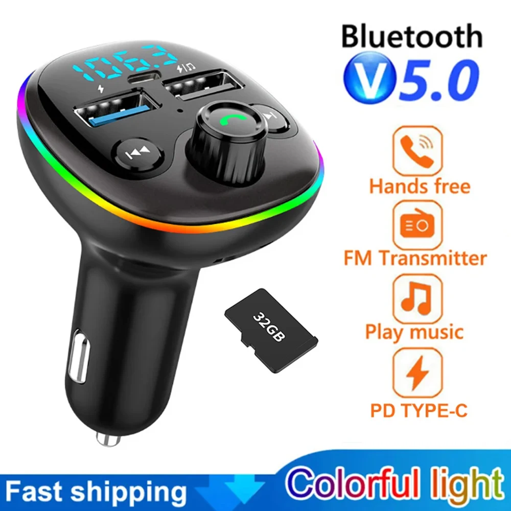 Transmisor FM Bluetooth para coche, adaptador PD tipo C para coche, cargador rápido USB Dual, modulador de Radio manos libres, reproductor MP3, compatible con tarjeta TF - imagen 2