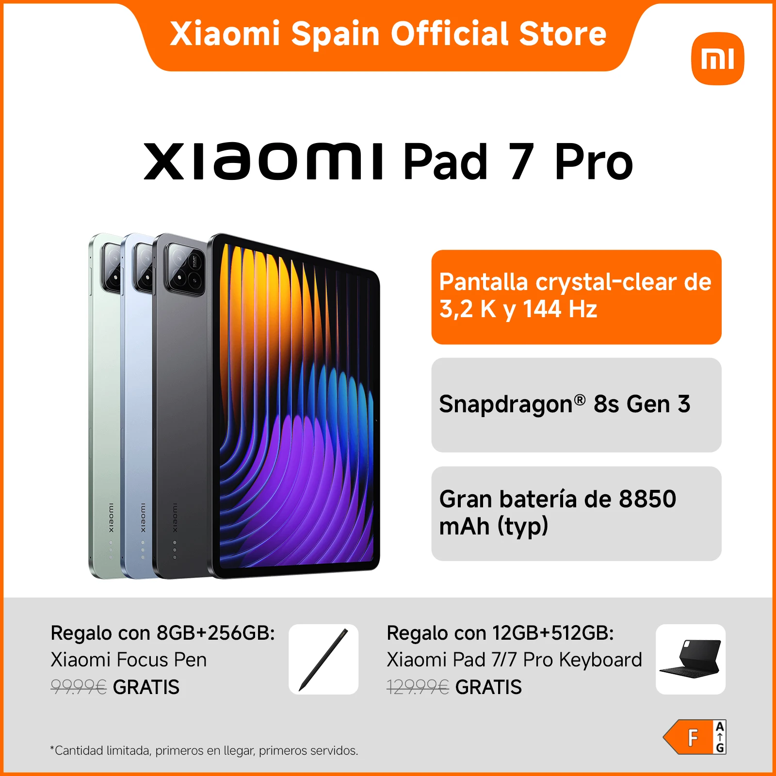 【PROMO Funda o Lápiz de regalo】Official | Xiaomi Pad 7 Pro, Pantalla crystal-clear de 3,2 K y 144 Hz, Experiencia fluida similar a la de un escritorio, Snapdragon® 8s Gen 3, Gran batería de 8850 mAh (typ), Cuatro altavoces para un sonido envolvente