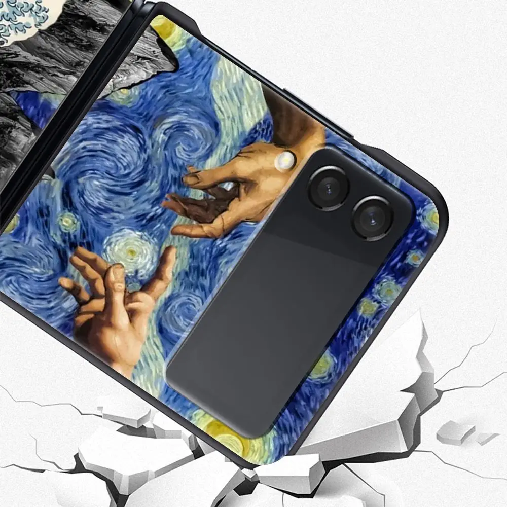 Funda de teléfono de regalo para Samsung Galaxy Z Flip, 4 pliegues, carcasa de PC dura negra para Samsung Z Flip 3 5G, funda de arte estético Van Gogh Starry - imagen 5