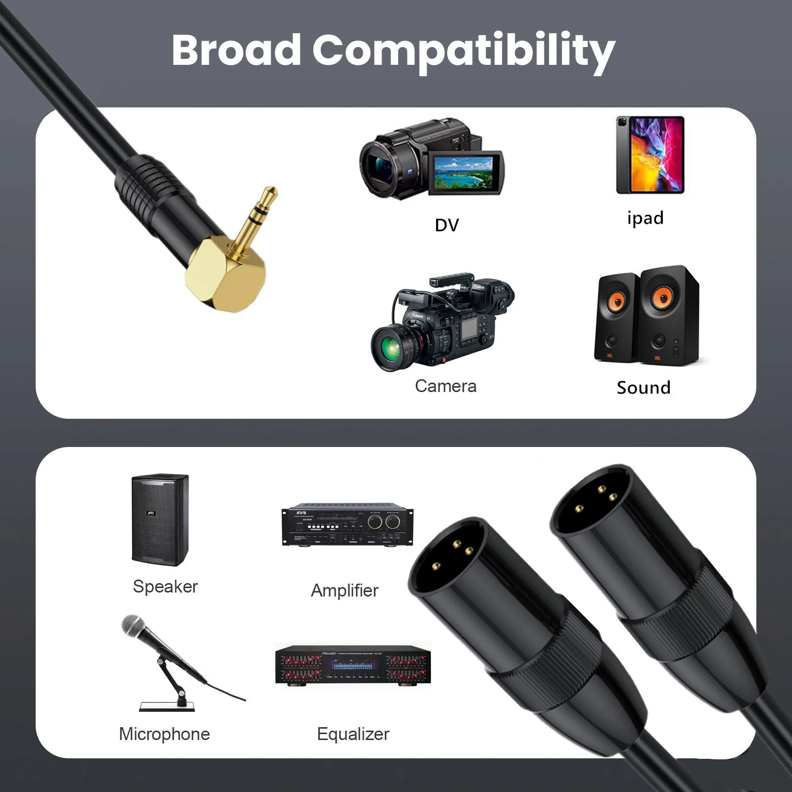 Cables divisores XLR a 90 grados de 3,5 mm, TRS estéreo macho a dos cables de micrófono de audio de interconexión macho XLR, adaptador divisor en Y - imagen 5