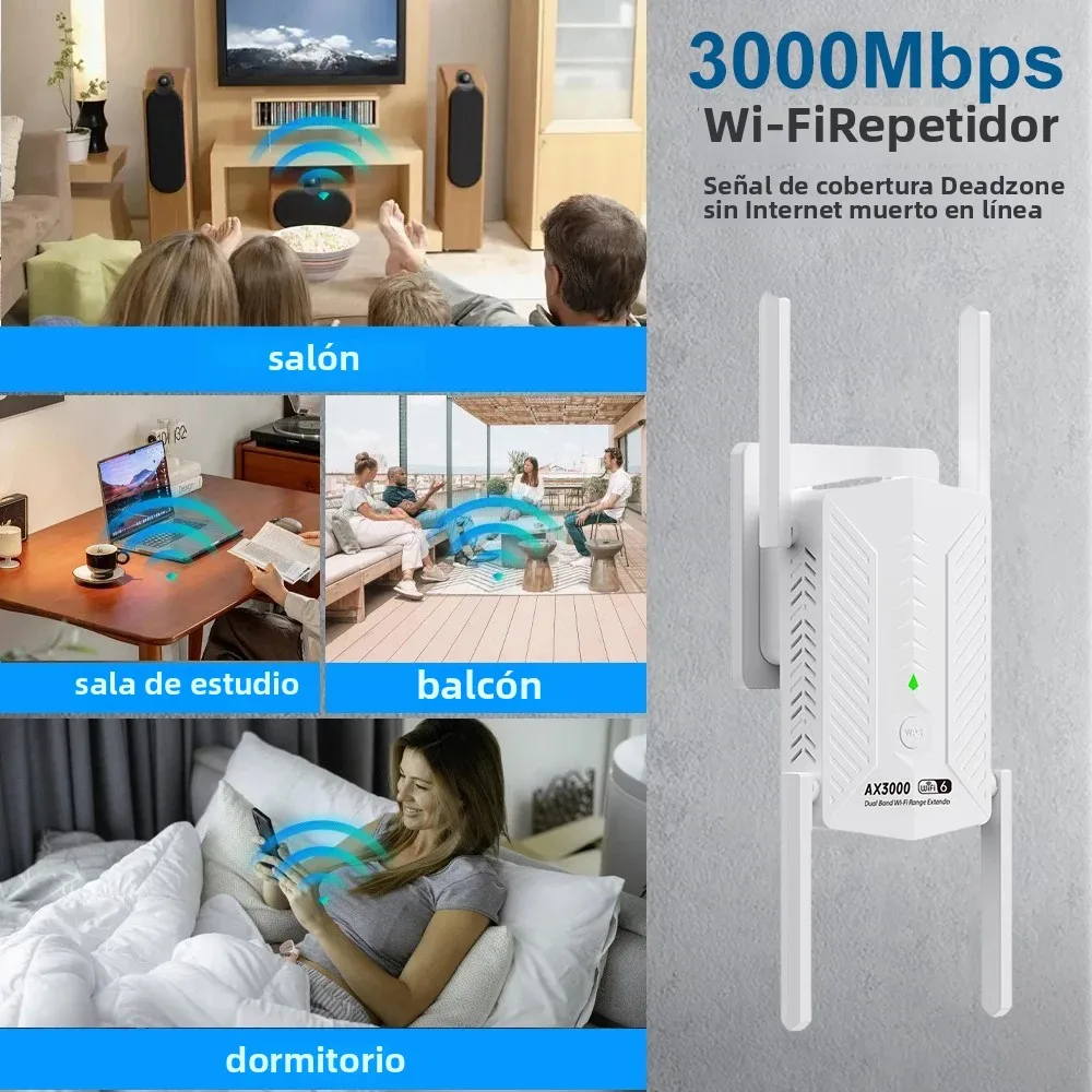 Repetidor extensor AX3000 WiFi 6, amplificador de señal Dual Band 2,4G/5GHz Wi-Fi WPS, enrutador de red de largo alcance para el hogar y la Oficina - imagen 4