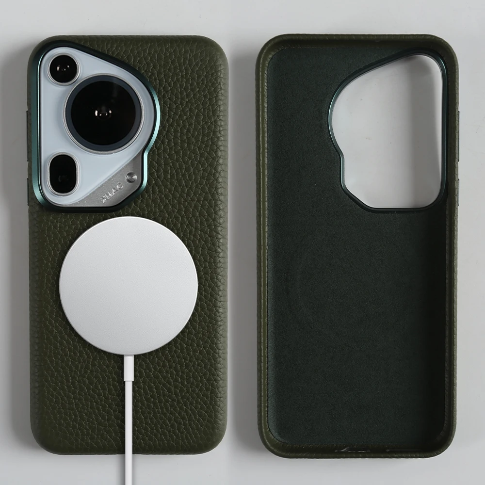 Funda de cuero genuino hecha a mano para Huawei Pura 70 Ultra Magsafe fundas de teléfono magnéticas P60 Pro P70Pro funda de teléfono estética Vintag - imagen 2