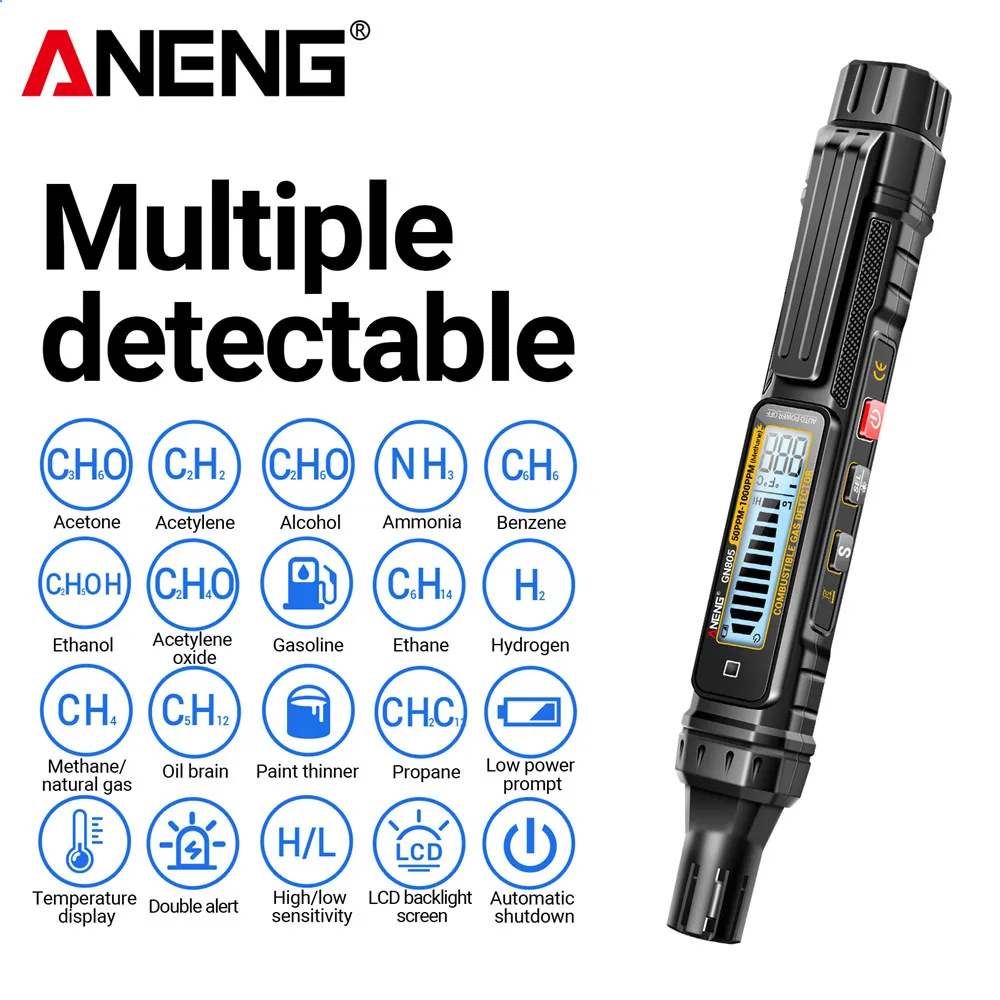 ANENG GN805 Detector de Gas Combustible analizador de Gas medidor de fuga de Gas 50 ~ 10000PPM alarma de sonido ambiental múltiple detectable - imagen 4