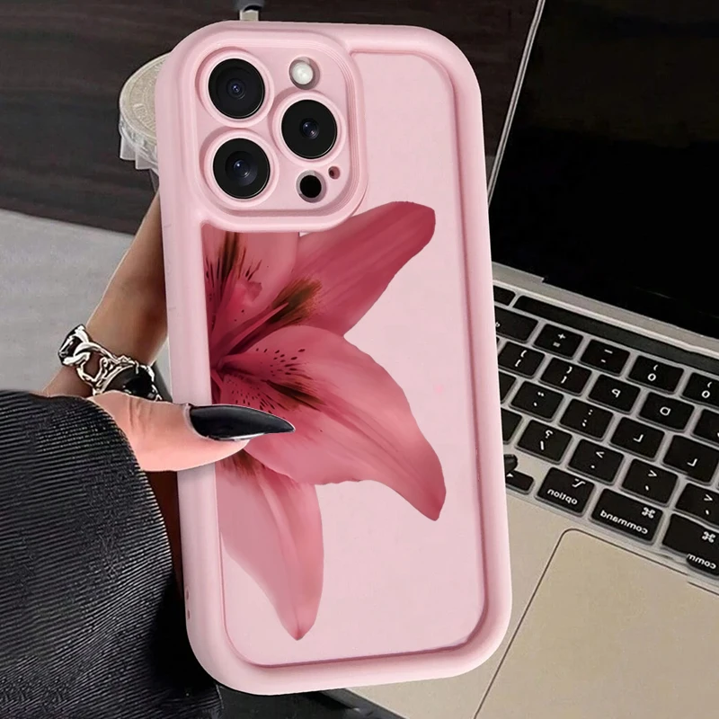 Funda de teléfono mate de silicona con estampado de flores de lirio para iPhone 16 15 14 13 12 11 Pro Max XS XR X 7 8 15 16 Plus 16E SE2 cubierta a prueba de golpes