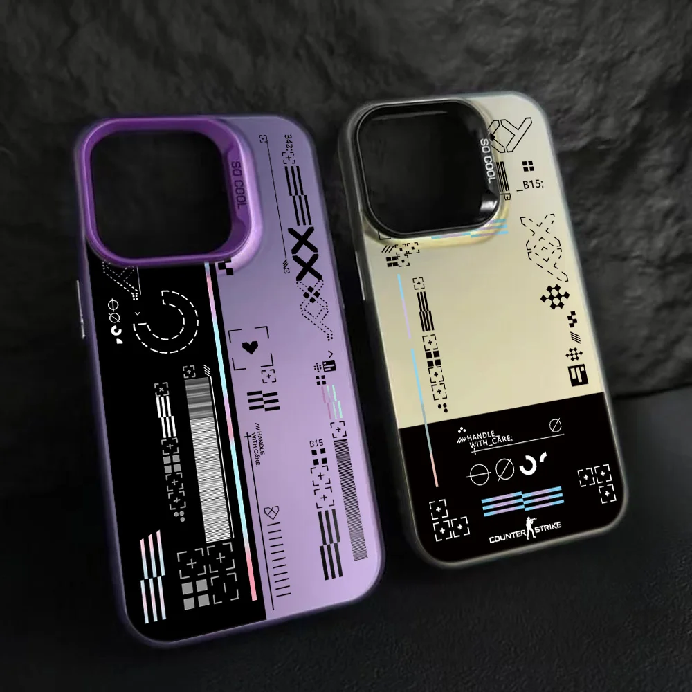 Funda de teléfono de juego de moda novedosa para iPhone 16 15 14 13 12 11 Pro Max X XR XS 8 7 Plus SE2 cubierta trasera mate plateada láser a prueba de golpes - imagen 4