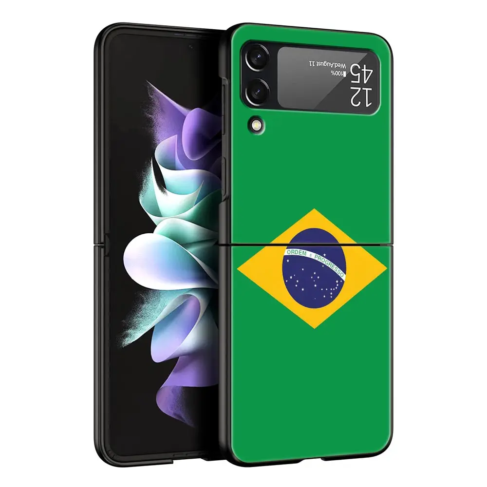 Funda de teléfono grande con bandera de Brasil para Samsung Galaxy Z Flip3 Flip4 Flip5, carcasa para Z Flip 3 4 5 6 7, funda trasera plegable dura - imagen 3