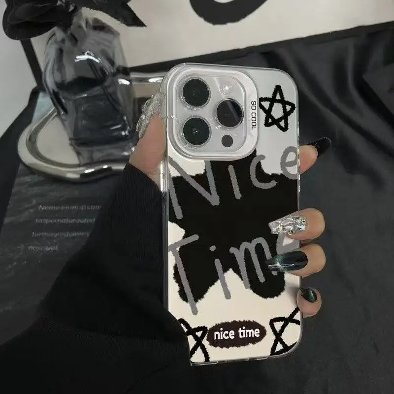 Funda de teléfono con diseño de estrellas en inglés negro para iPhone 17 16 15 14 Plus 13 12 11 16E Pro Max 17 Air X XR XS cubierta dura de parachoques mate