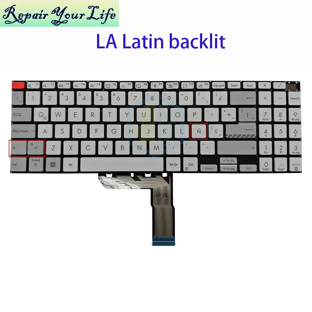 Retroiluminación del teclado latino español Reino Unido Bulgaria para ASUS Vivobook Pro X7600 N7600 M7600 M7600QA M7600QC retroiluminación 0KNB0-560XUK00 - imagen 3
