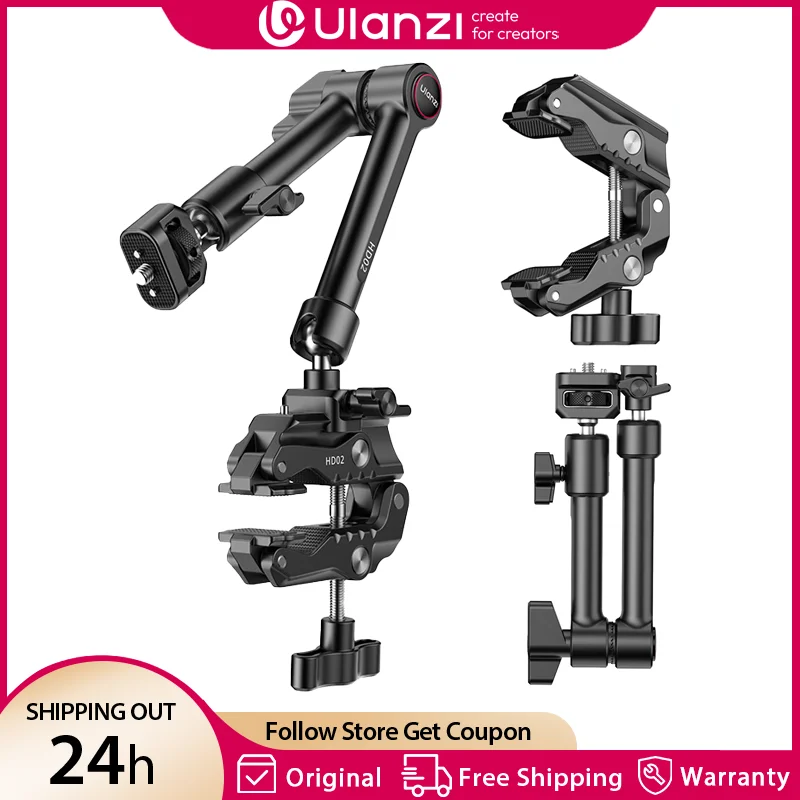 Ulanzi Kit de brazo mágico de 10 pulgadas HD02 con zapata fría con tornillo súper abrazadera de 1/4" 360 °   Cabeza de bola ajustable para soporte de cámara de montaje de monitor - imagen 2