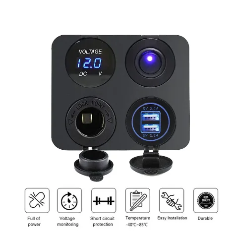 Cargador USB Dual 4 en 1, 12-24V, encendedor de cigarrillos para coche, voltímetro Digital con interruptor basculante para coche, barco, camión, RV, ATV