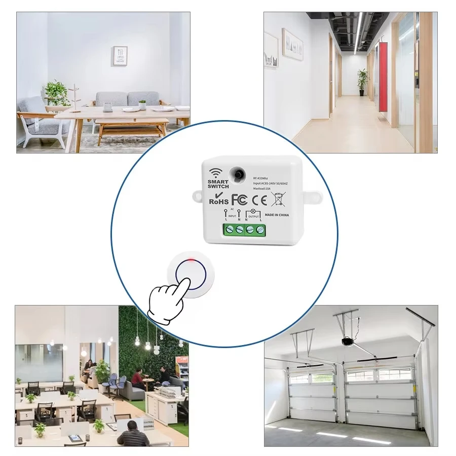 Mini interruptor de Control remoto, módulo receptor de relé, transmisor RF 433Mhz, interruptor de luz redondo, Panel inalámbrico de 10A para dormitorio - imagen 5