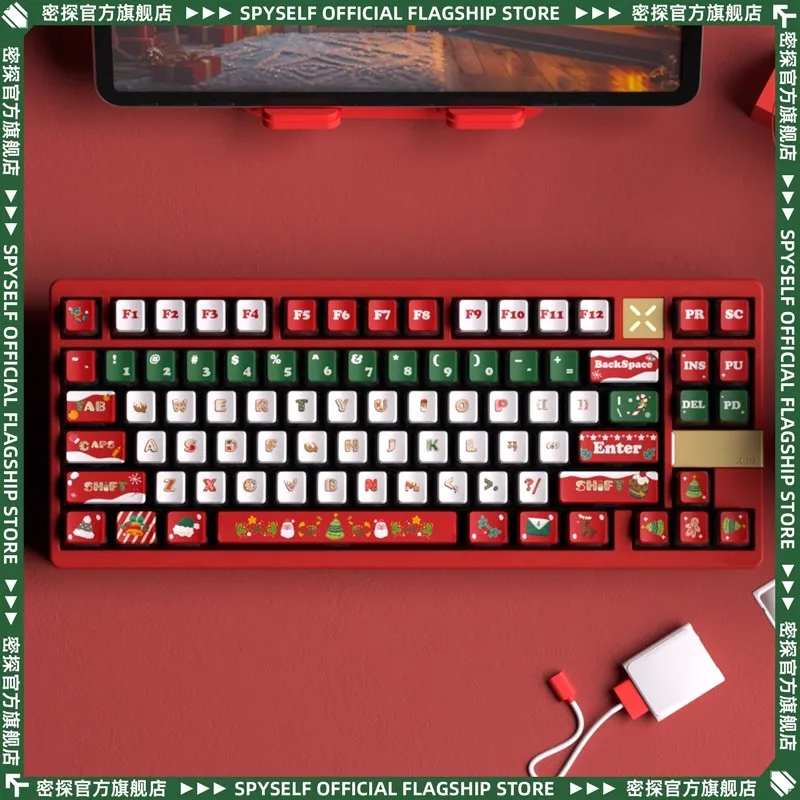 OEM 122 teclas Feliz Navidad tema Keycaps Cherry Profile Keycap ISO PBT Dye Sub para MX Switch DIY diseño Teclado mecánico - imagen 2