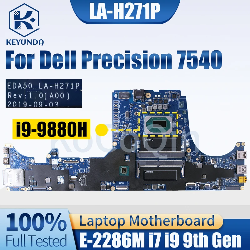 Placa base para portátil Dell Precision 7540 LA-H271P 0GRT7C 02H58H 011M3F E-2286M I7 I9 9th Gen, completamente probada - imagen 3