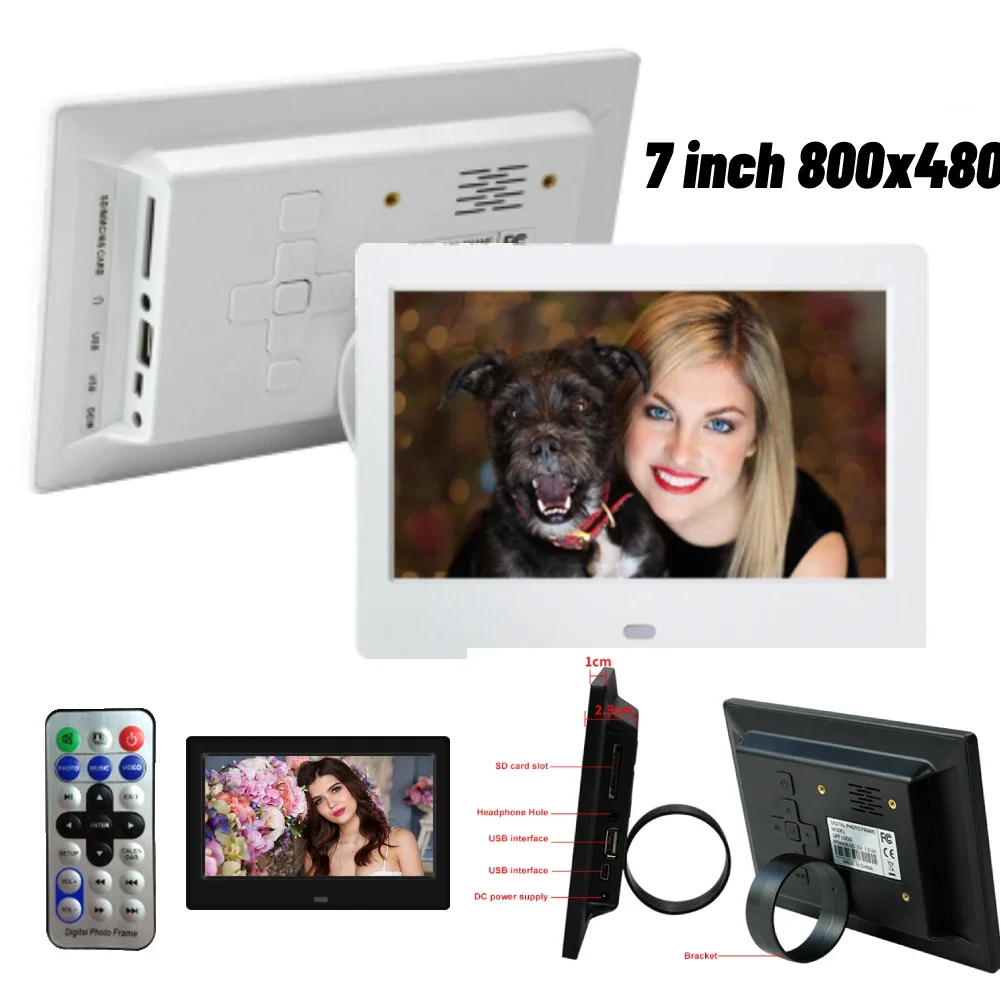 Marco de fotos Digital LED HD de 7 pulgadas, reloj, calendario, reproductor de vídeo con Control remoto, álbum electrónico de escritorio 800*480 para amigos - imagen 2