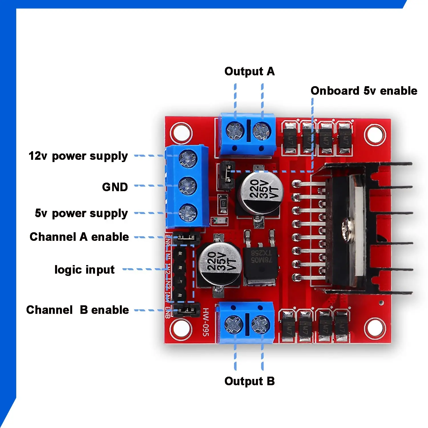 Placa controladora de accionamiento de Motor L298N, módulo de Control y accionamiento de Motor paso a paso de Robot de puente H Dual CC para energía de coche inteligente Arduino - imagen 2