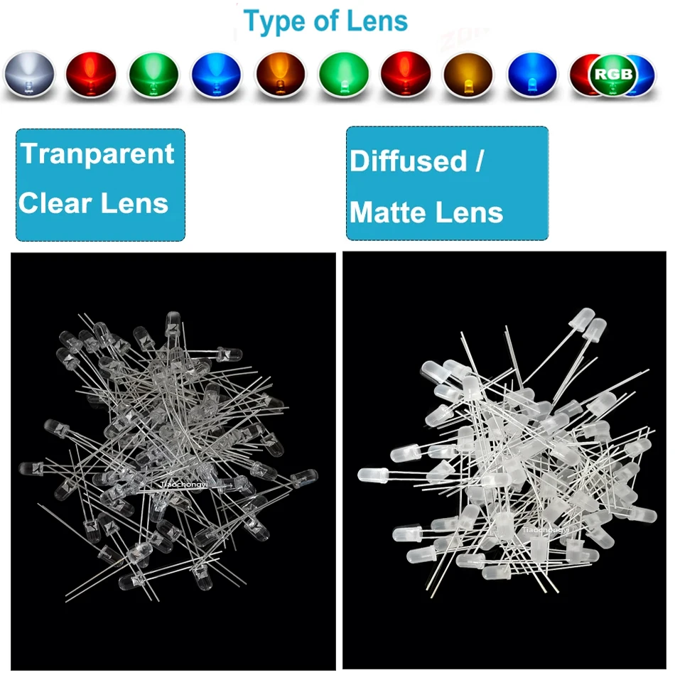 50 Uds. Diodo emisor LED redondo de 5mm 2 pines LED transparente/difuso Multicolor parpadeante lento/rápido blanco rojo azul UV - imagen 2