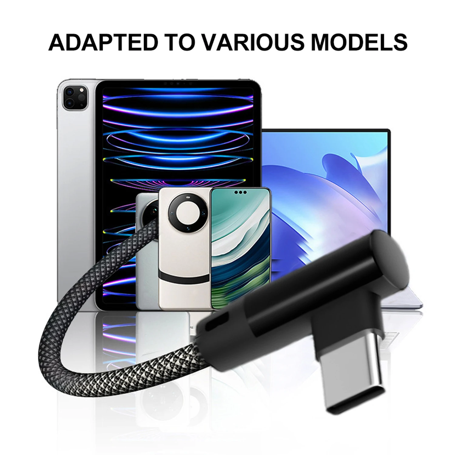 90 °   Cable trenzado de carga rápida con codo, Cable de datos USB A a doble tipo C para iPhone 17, Samsung Mi, teléfono, tableta, línea de cargador de USB-C - imagen 2