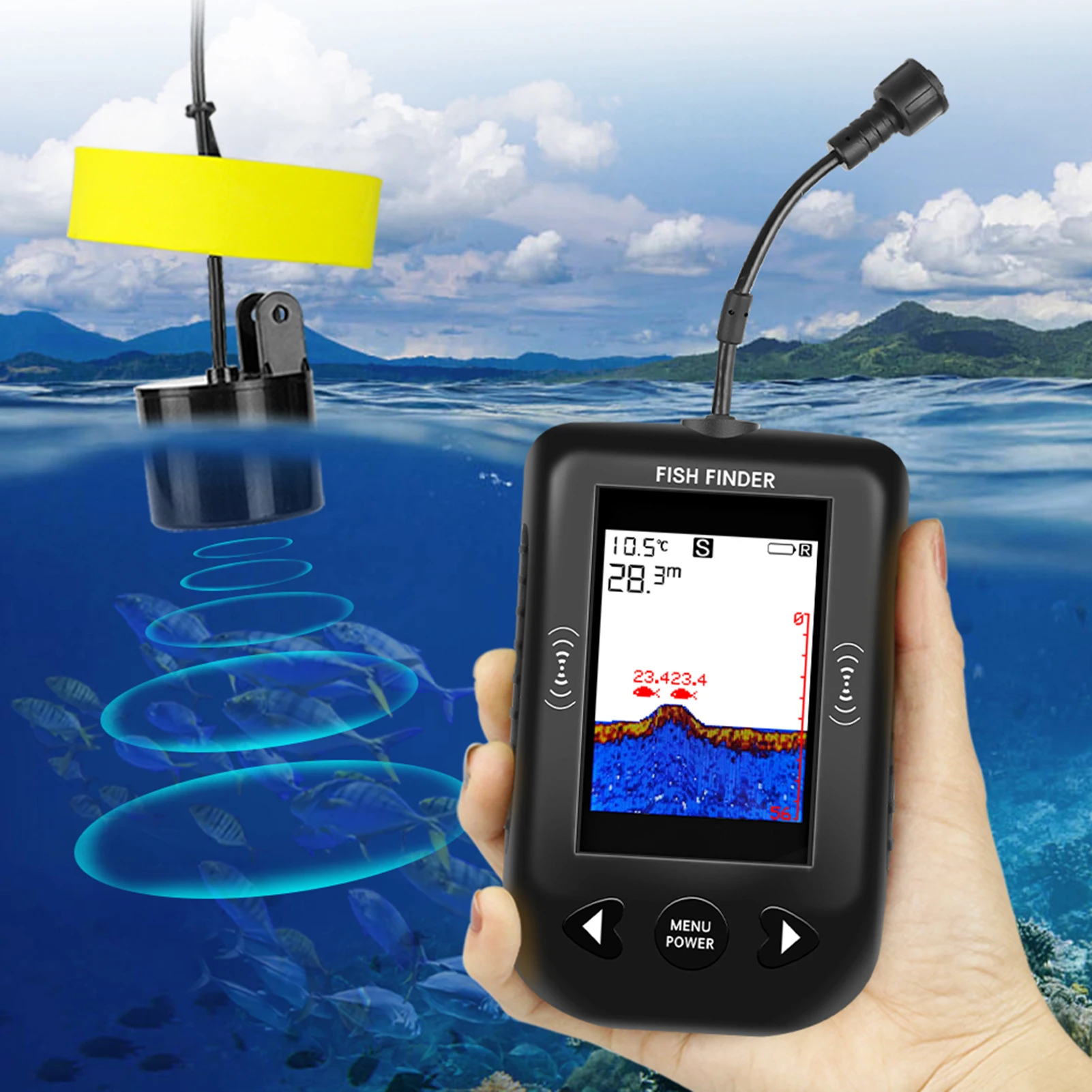 Sonar buscador de peces portátil, transductor con pantalla LCD, barco portátil, Kayak, pesca nocturna, buscador de profundidad máximo 100M - imagen 2