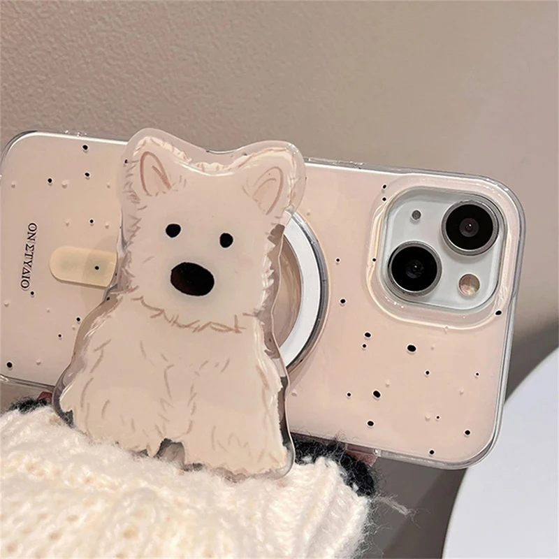 Soporte de perro de primavera 3D bonito coreano para funda de teléfono con carga inalámbrica Magsafe para iPhone 16 15 14 13 12 11 Pro Max 7 Plus X XR XS - imagen 4