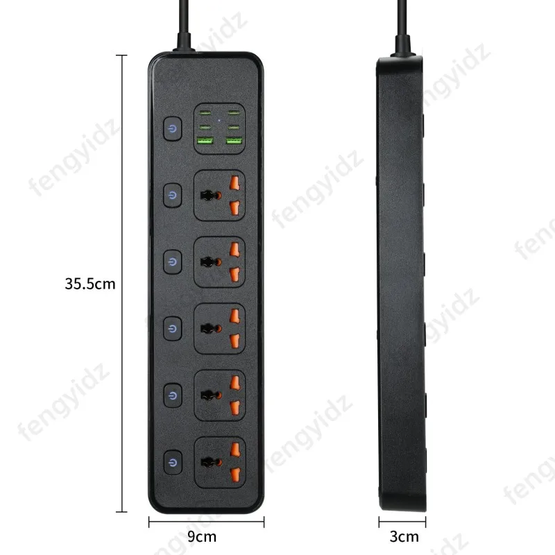 3250W 13A 250V 5 enchufes universales con 4 tipo C y 2USB cable de 2m tira de alimentación de interruptor independiente