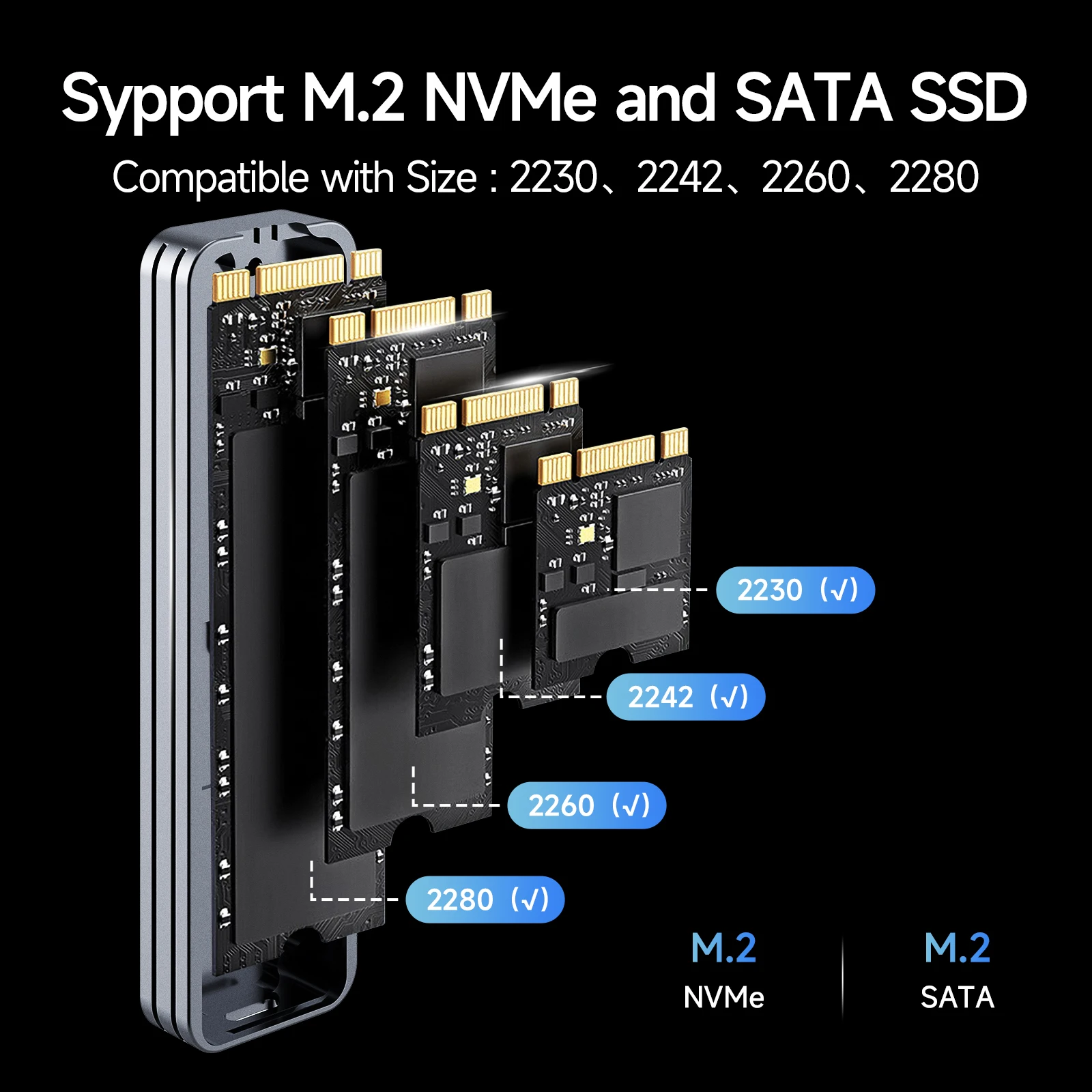 [Envío UE/EE. UU.] Carcasa Fanxiang MD87 M.2 SSD 10Gbps NVMe/NGFF-SATA protocolo Dual USB 3.2Gen2 tipo C compatible con teclas M/B + M/2230/2280 - imagen 4