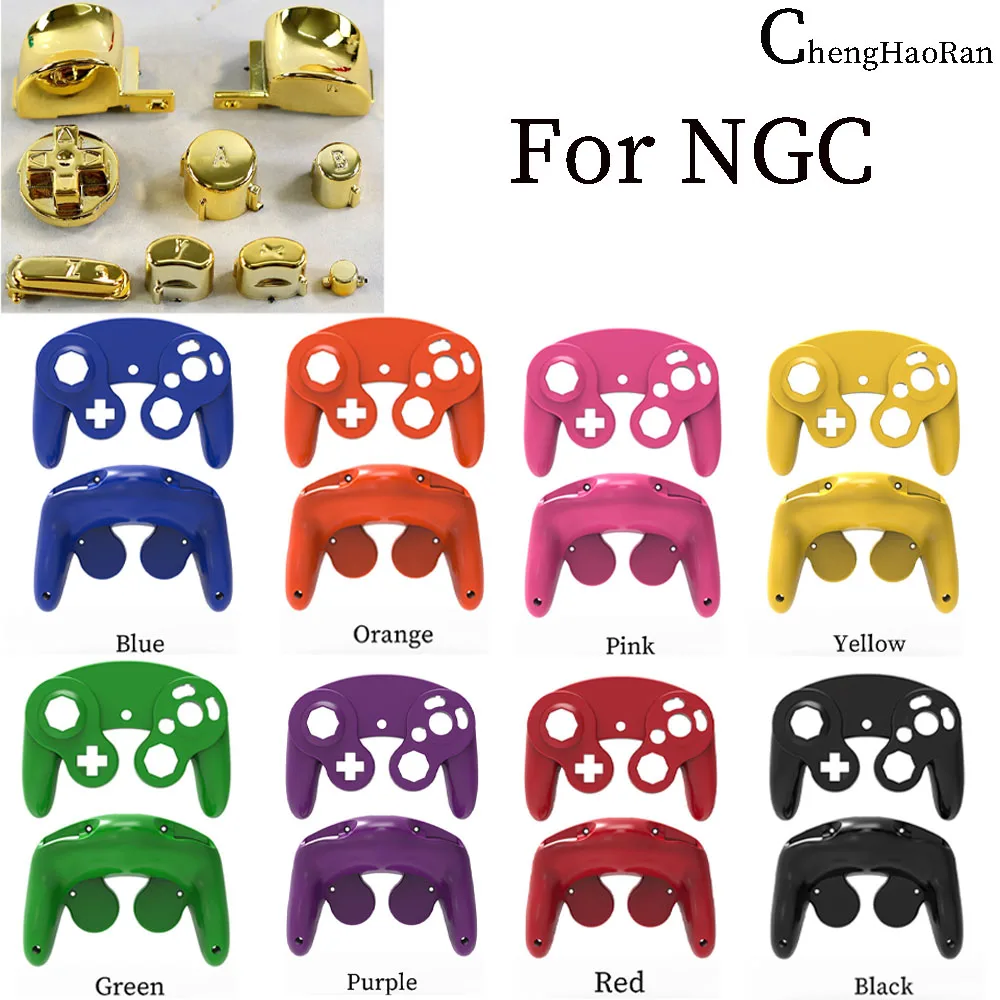 ChengHaoRan piezas de repuesto para Gamecube NGC Controller Case, botones dorados galvanizados, cubiertas superiores e inferiores, 1 unidad