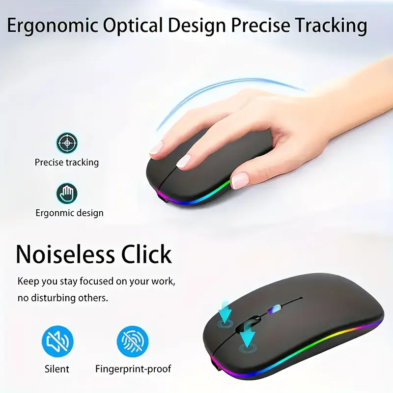 Ratón inalámbrico compatible con Bluetooth 2,4, ratón ergonómico silencioso portátil para juegos, portátil, iPad, tableta, Notebook, teléfono móvil - imagen 4