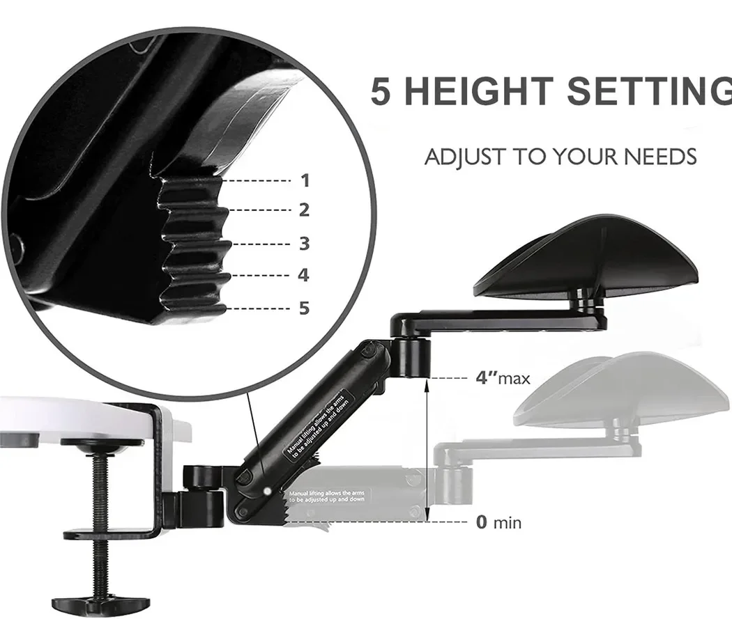 Reposabrazos giratorio ergonómico para escritorio de ordenador, soporte para brazo, alfombrilla de ratón de Metal ajustable, reposabrazos para muñeca, mesa con abrazadera para hombro y mano - imagen 4