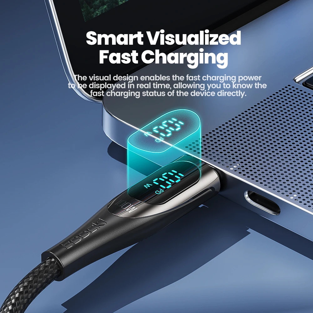 Toocki 100W Dsiplay USB a Cable tipo C 6A carga rápida para ordenador portátil Smasung S23 Huawei P50 Mate 40 Xiaomi Realme Cable de datos USB - imagen 3