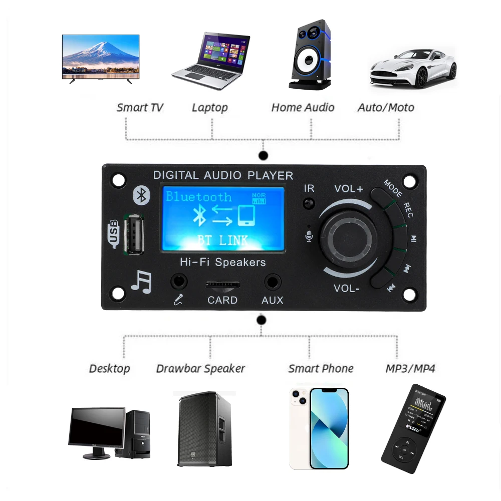 DC 12V Bluetooth5.0 LCD MP3 WMA WAV placa decodificadora grabación de llamadas manos libres Audio para coche micrófono USB TF FM Radio reproductor de música Mp3 - imagen 5