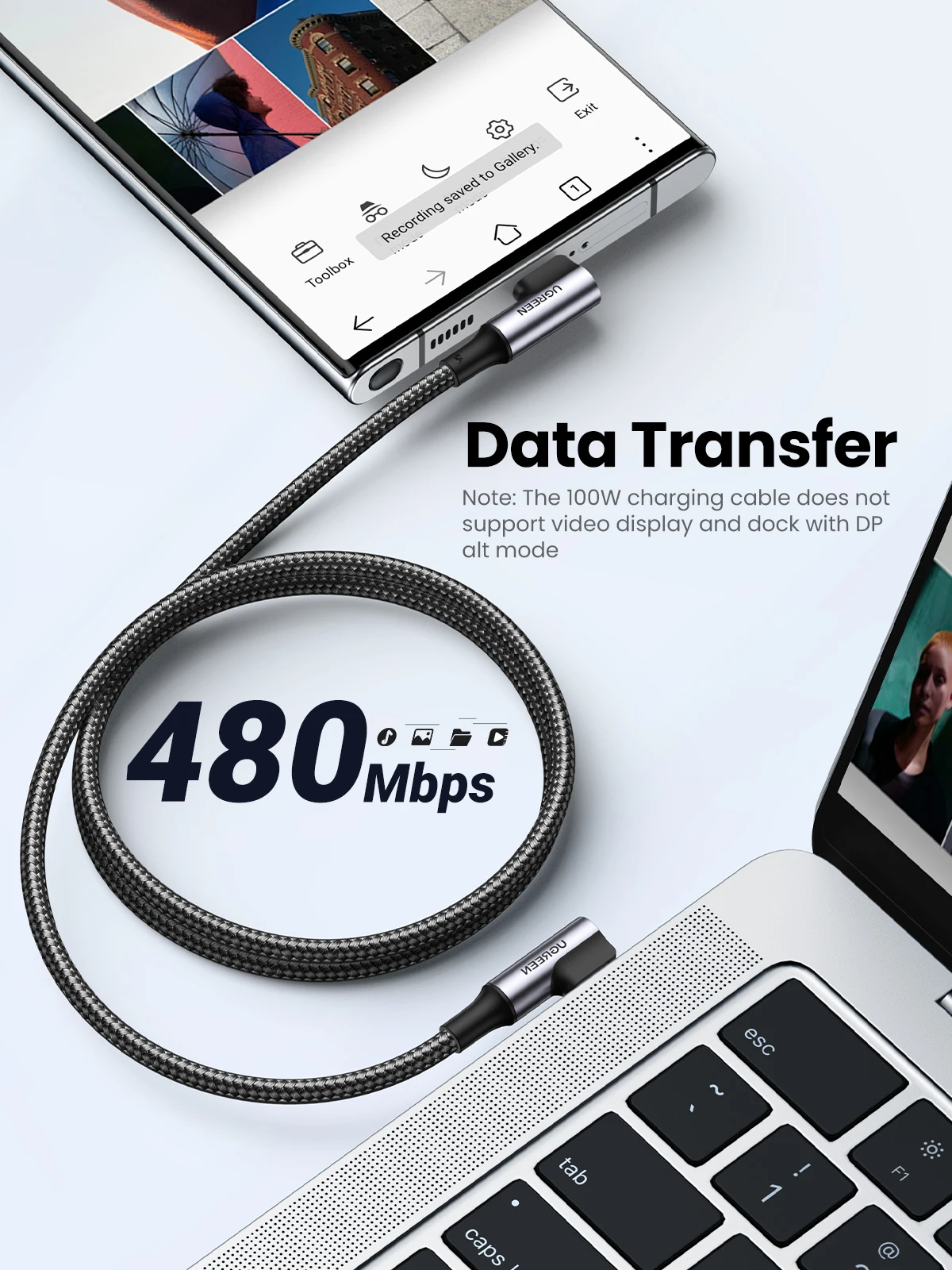 Cable USB-C UGREEN 100W PD Carga Rápida para MacBook Samsung iPad - imagen 3