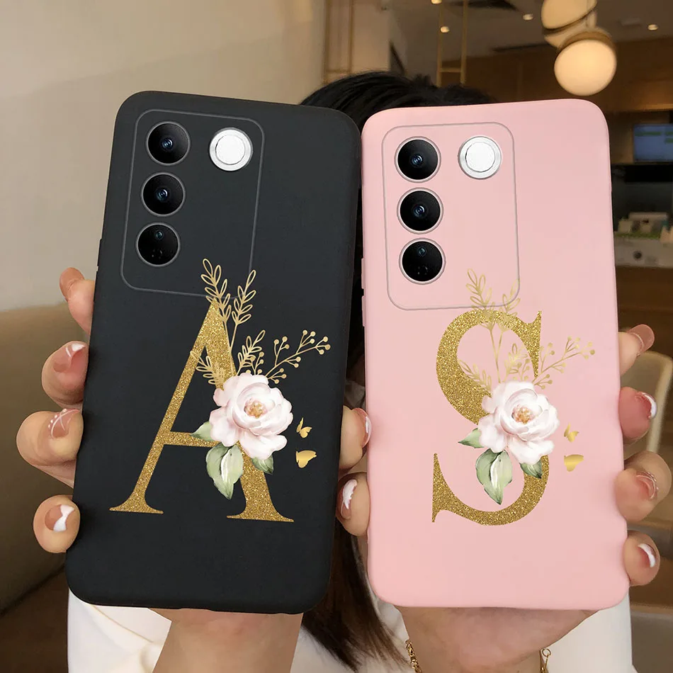 Funda de teléfono para VIVO V27E V27 V27Pro 5G 26 letras pareja silicona suave a prueba de golpes cubierta trasera para VIVOV27 E V 27 Pro TPU parachoques