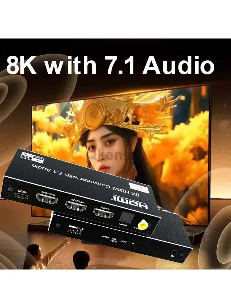 Convertidor de vídeo HDMI 8K 60hz Extractor de Audio 4K 120Hz compatible con 7,1 5,1 canales Digital Dolby Atmos Coaxial óptico 3,5mm L/R Audio